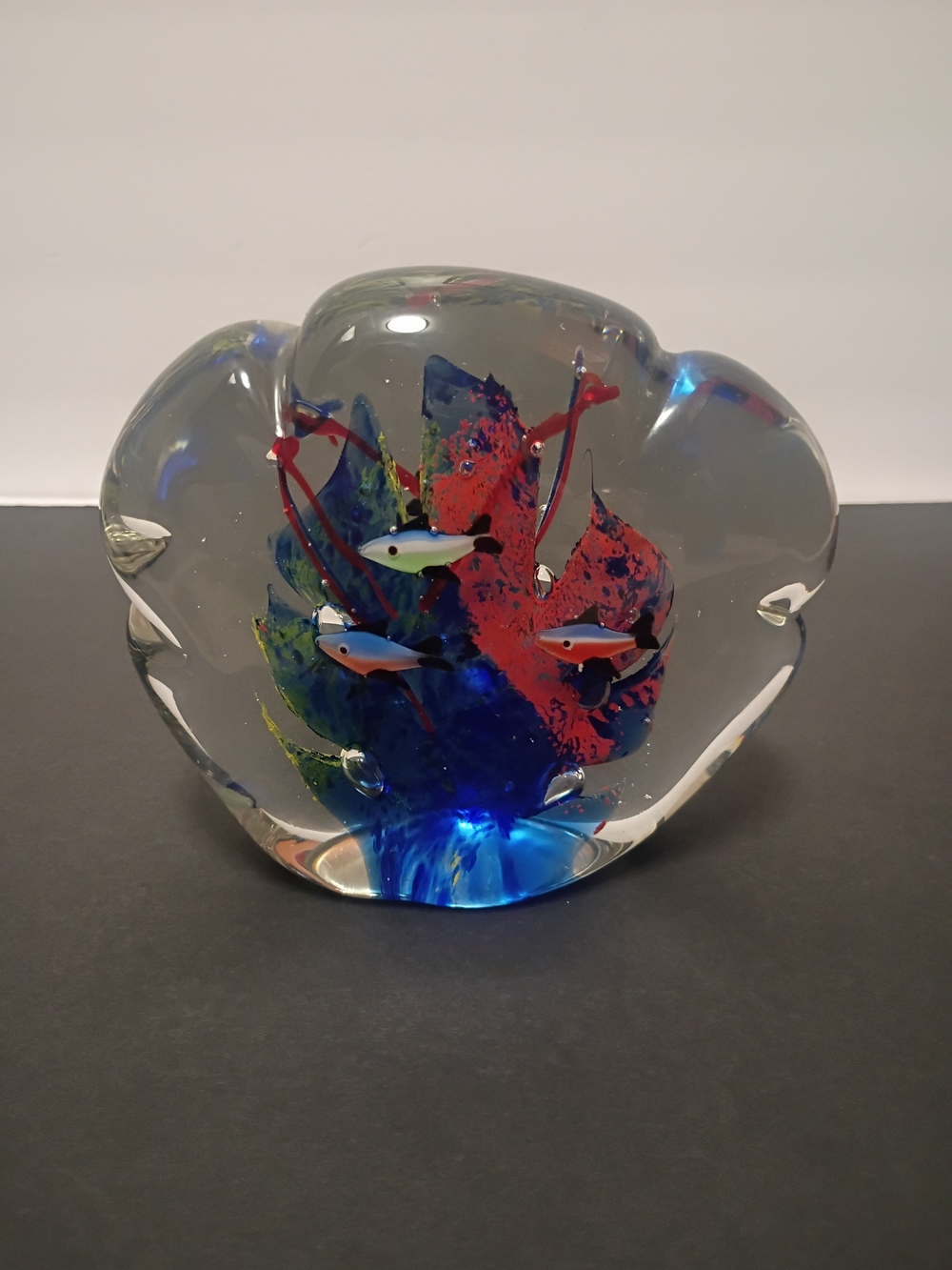 Vintage Art Glass Murano Style Aquarium Paperweight Estate Large